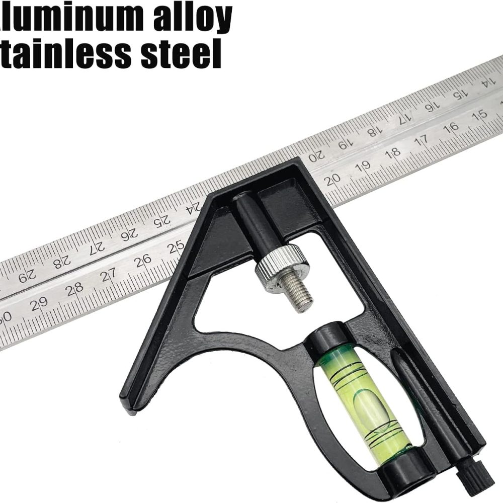 12" Combination Square, 45-90 Degree Marking, Carpentry Woodworking Measure Tools, Combination Square Set, Metal Ruler Framing Square T Ruler Framing Square, Metal Square - Image 3