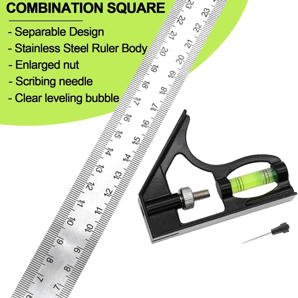 12" Metric Combination Square Ruler for Electricians and Carpenters, 45-90 Degree Marking Square, Bubble Level, Square Tool, Woodworking Square, Combo Square (300mm) - Image 3