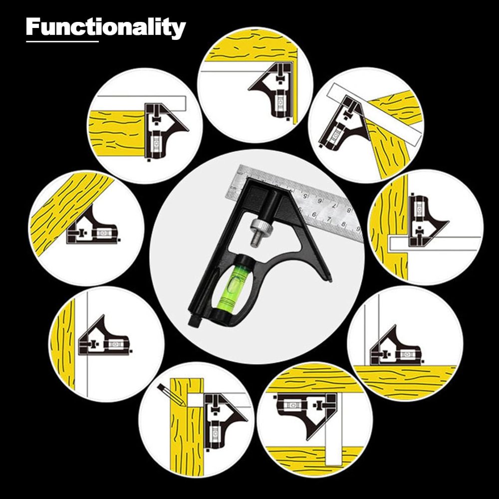 12" Metric Combination Square Ruler for Electricians and Carpenters, 45-90 Degree Marking Square, Bubble Level, Square Tool, Woodworking Square, Combo Square (300mm) - Image 6