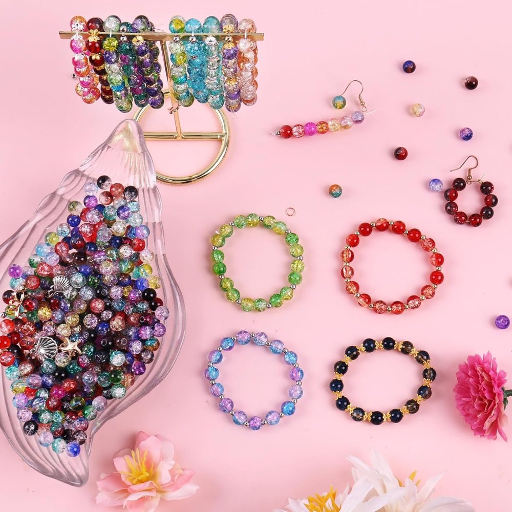 1800PCS 8mm Crackle Glass Beads Bracelet Making Kit, 48 Colors Crystal Beads for Jewelry Making, Round Beads for Bracelets, Friendship Bracelet kit for DIY Crafts Gifts, 2 Box (Crackle Colors) - Image 5