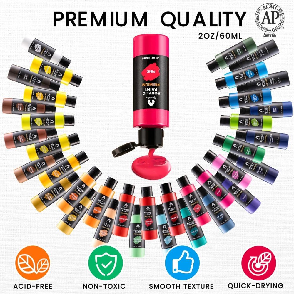 52 PCS Acrylic Paint Set with 12 Brushes, 2 Knives and Palette, 36 Colors (2oz/60ml) Art Craft Paints Gifts for Adults Kids Artists Beginners, Halloween Pumpkin Painting Kit Art Supplies - Image 3