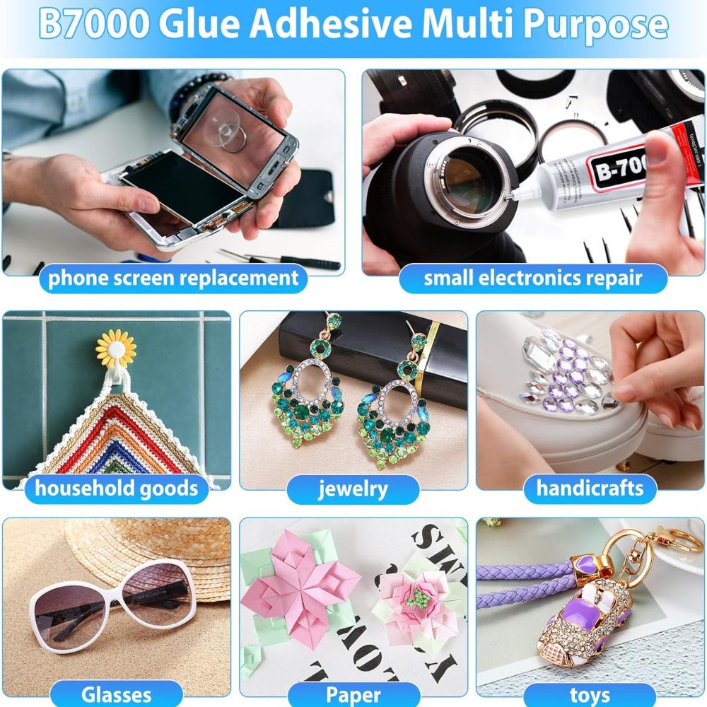 B-7000 Super Adhesive Glue, Industrial Strength B7000 Glues Paste for Rhinestones Crafts, Clothes Shoes, Fabric, Jewelry Making, Cell Phones, Tablet, Wood, Rubber, Leather (2x50 ml/1.68 oz) - Image 6