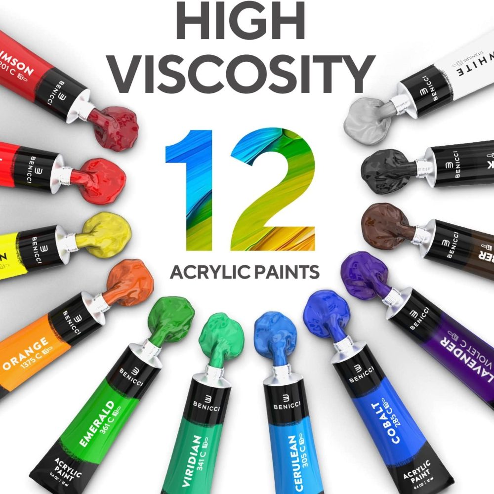 Complete Acrylic Paint Set – 12х Rich Pigment Colors & 6x Art Brushes - Includes 3 Paint Canvases, Palette Knife & Sponge - Perfect for Canvas, Clay, Ceramic - Non-Toxic, Great for Kids & Adults - Image 4