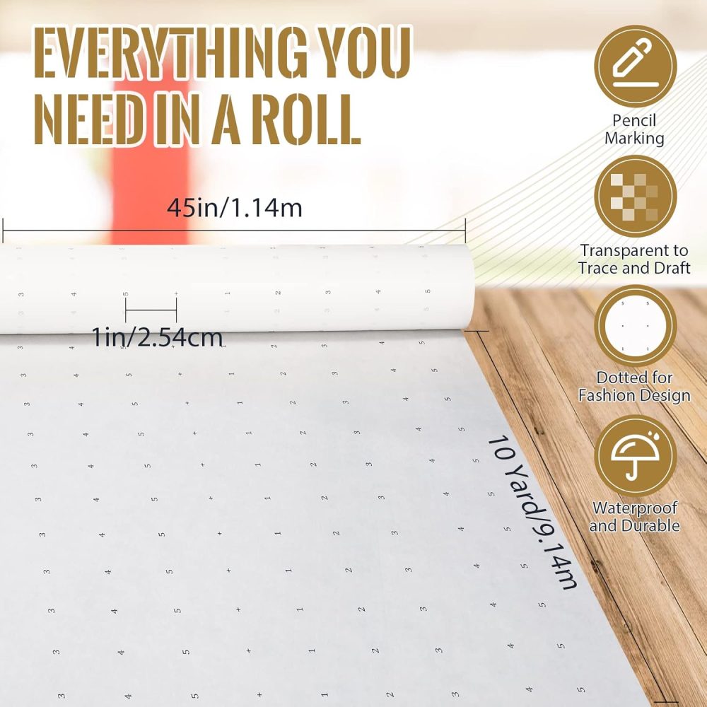 Dotted Pattern Paper for Sewing, 45 Inch x 10 Yards Tracing Paper for Pattern Drafting, Spaced Every Inch Alphanumeric Marking Paper for Dressmaking - Image 3