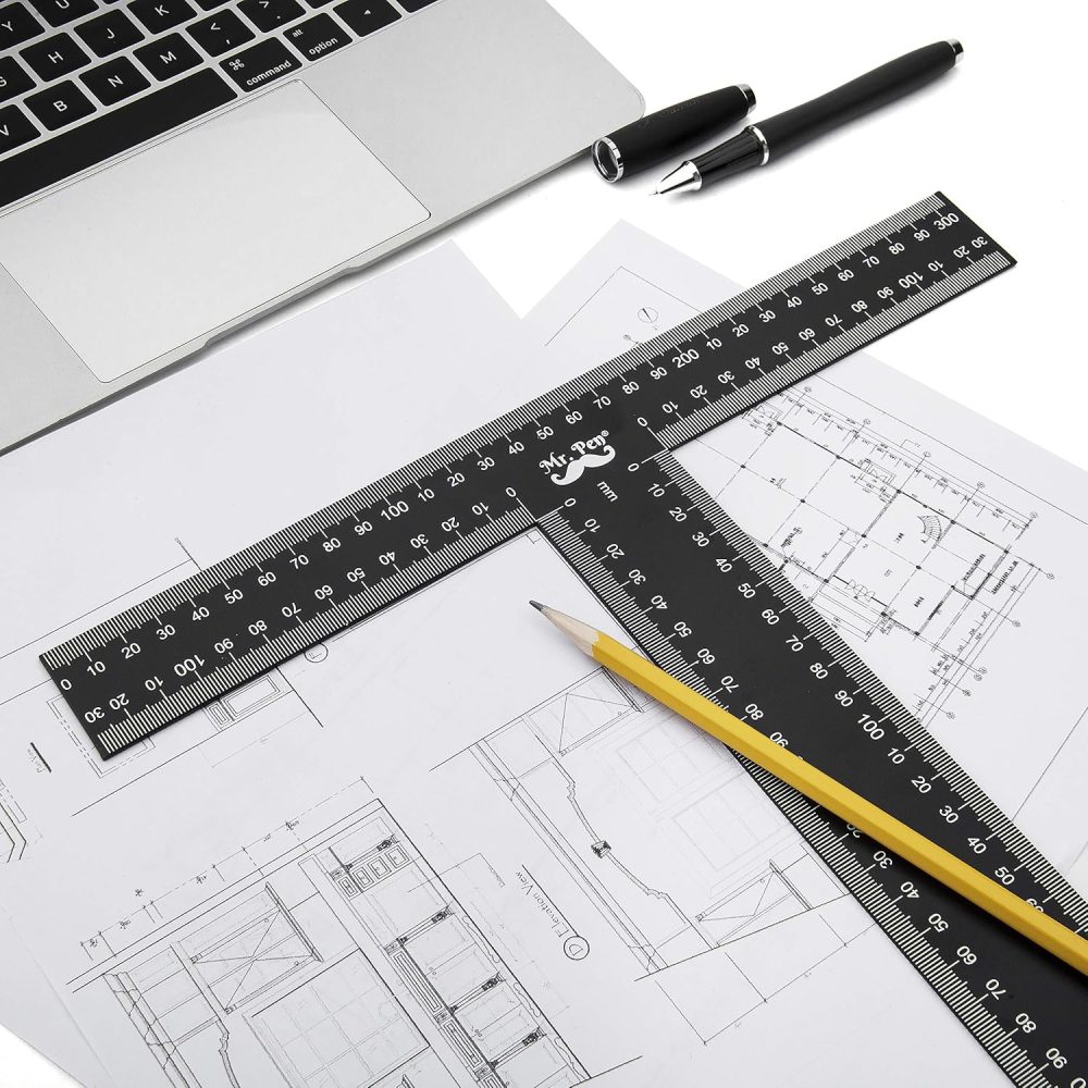 Mr. Pen - T Square, T Ruler, 18 inch Metal Ruler, T Square Ruler, Drafting Tools, Architect Ruler, Set Square, Drafting Ruler, Tsquare, Truler, Architectural Triangle,Tee Ruler, L Square, Scale Ruler - Image 4