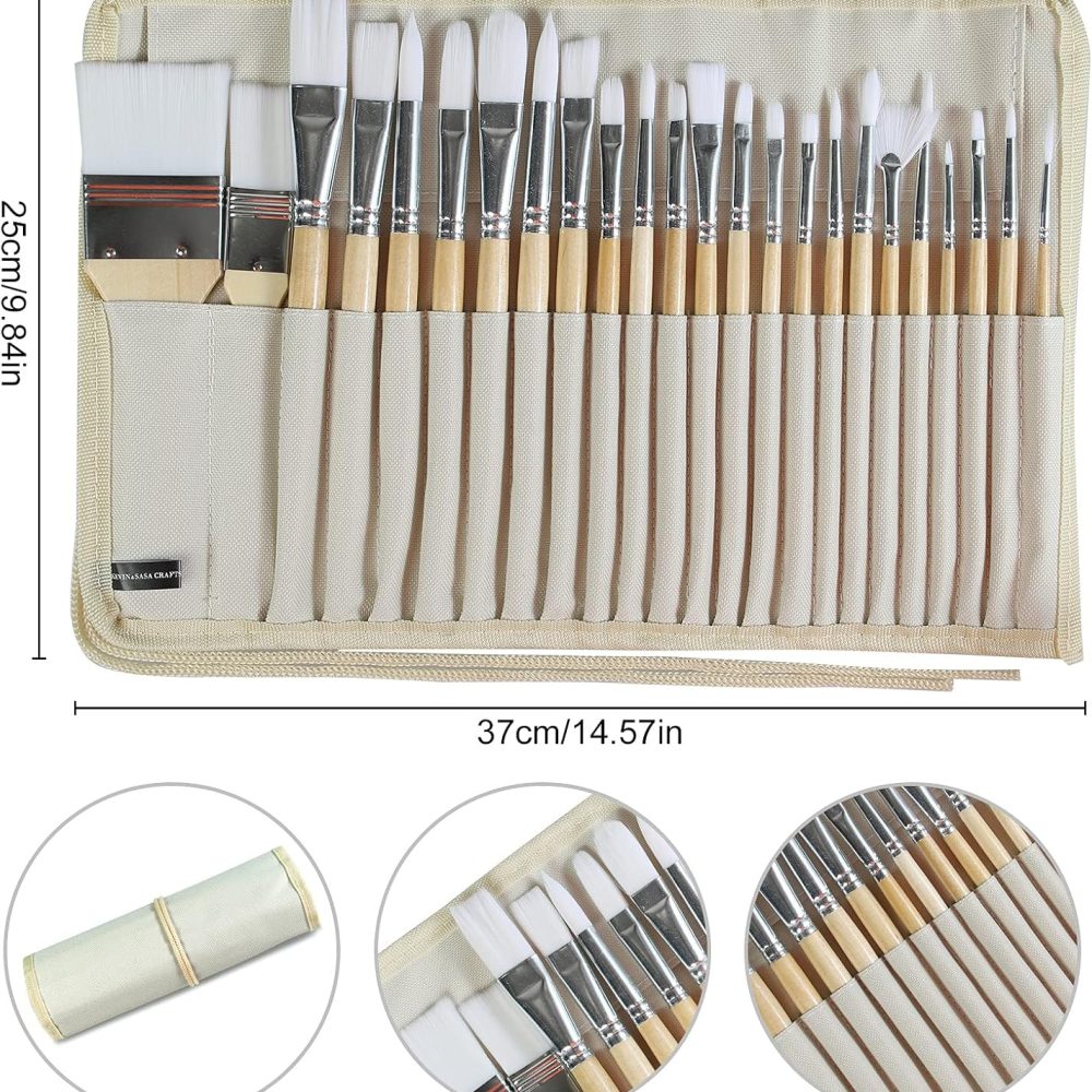 Paint Brushes Set of 24 Pieces Wooden Handles Brushes with Canvas Brush Case, Professional for Oil, Acrylic and Watercolor Painting - Image 4