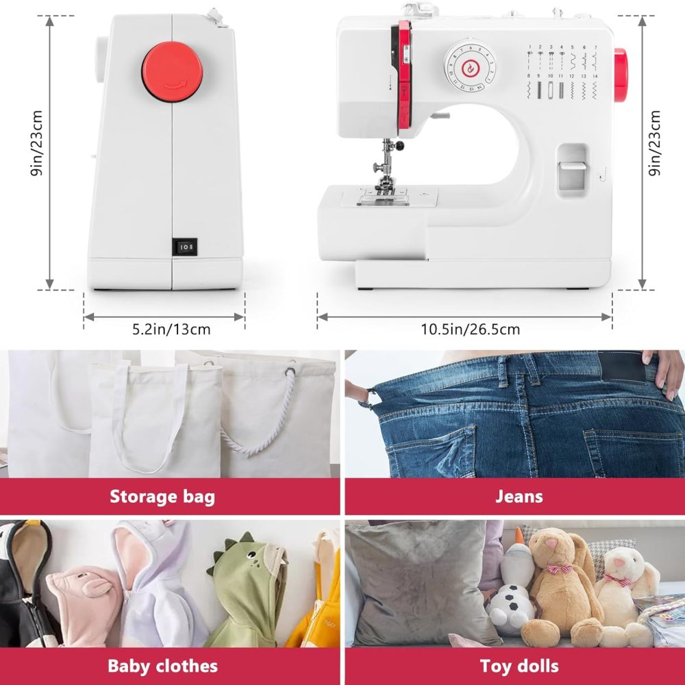 Sewing Machine, Mini Sewing Machine with Extension Table, 14 Stitch Dual Speed Portable Sewing Machine for Beginners, Sewing Kit with Foot Pedal & Sewing Shelf Kit(Upgrade Version) - Image 6