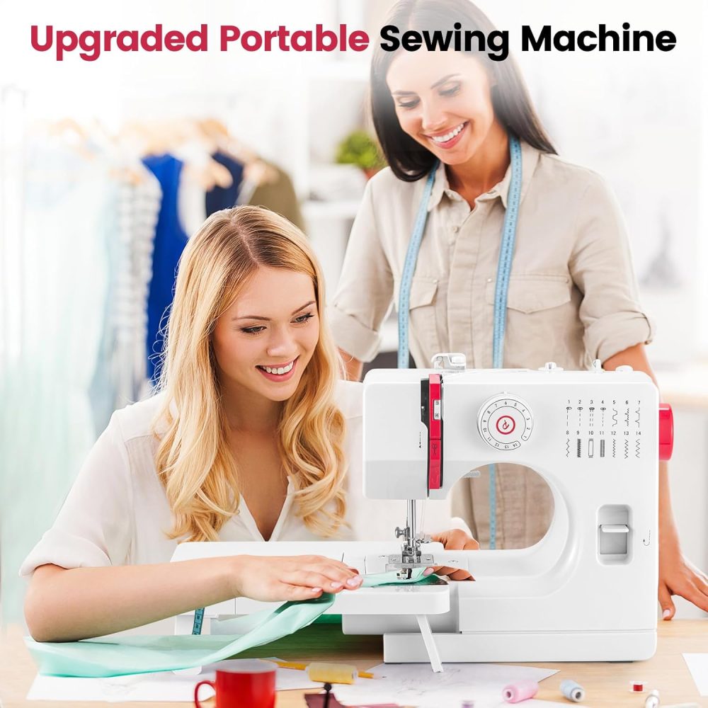Sewing Machine, Mini Sewing Machine with Extension Table, 14 Stitch Dual Speed Portable Sewing Machine for Beginners, Sewing Kit with Foot Pedal & Sewing Shelf Kit(Upgrade Version) - Image 8