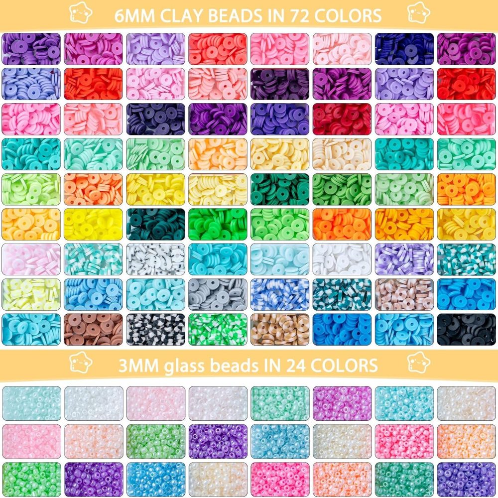 SJZWSD 6-Box Friendship Bracelet Making Kit - 16,000pcs Clay Beads, Seed Beads & Glass Beads Collection, Letter Beads, Charms - Image 3