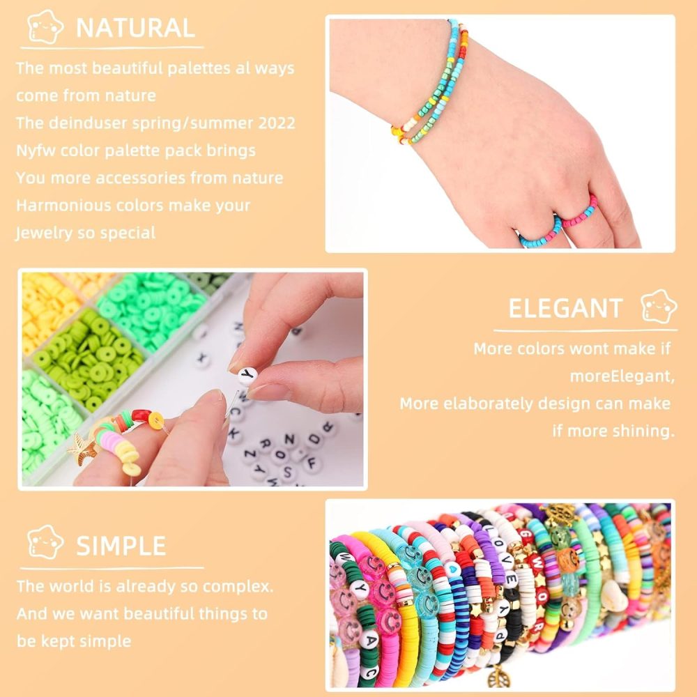 SJZWSD 6-Box Friendship Bracelet Making Kit - 16,000pcs Clay Beads, Seed Beads & Glass Beads Collection, Letter Beads, Charms - Image 6