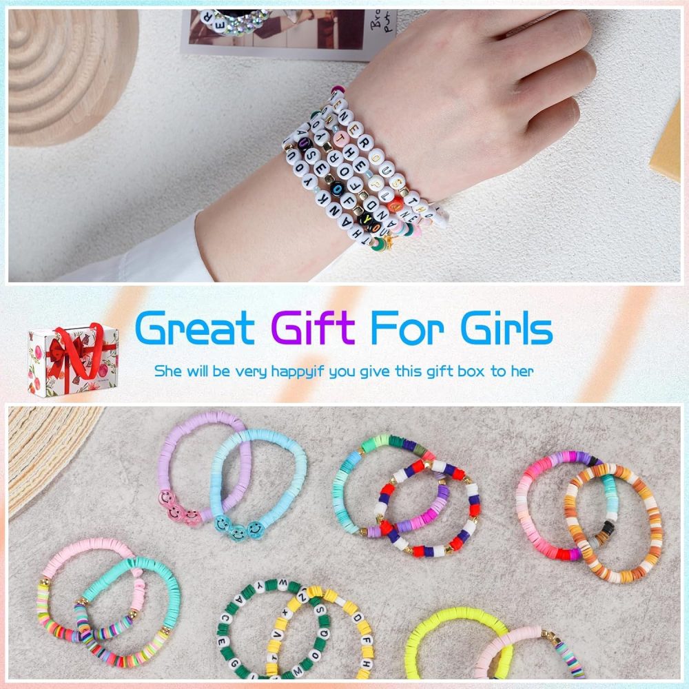 SJZWSD 6-Box Friendship Bracelet Making Kit - 16,000pcs Clay Beads, Seed Beads & Glass Beads Collection, Letter Beads, Charms - Image 7
