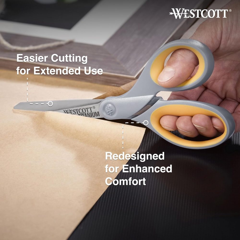 Westcott 8" Soft Handle Titanium Bonded Scissors For Office & Home, Gray/Yellow, 4 Pack (17598) - Image 3