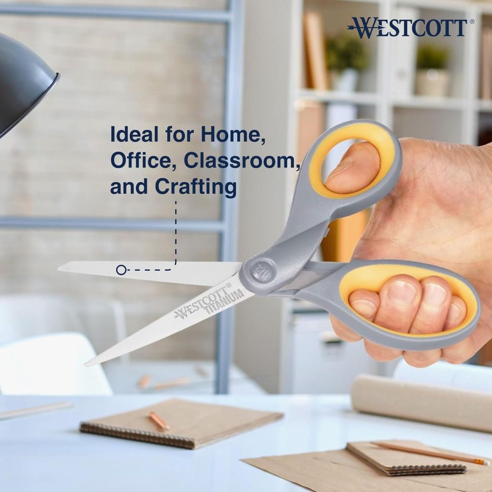 Westcott 8" Soft Handle Titanium Bonded Scissors For Office & Home, Gray/Yellow, 4 Pack (17598) - Image 4